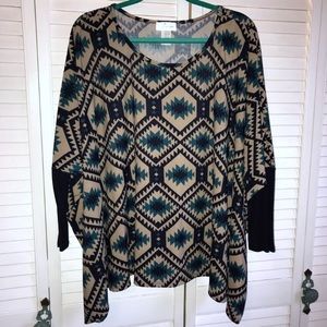 ZigZag Stripe Boutique Size Medium Tunic Teal Oversized Lightweight Sweater